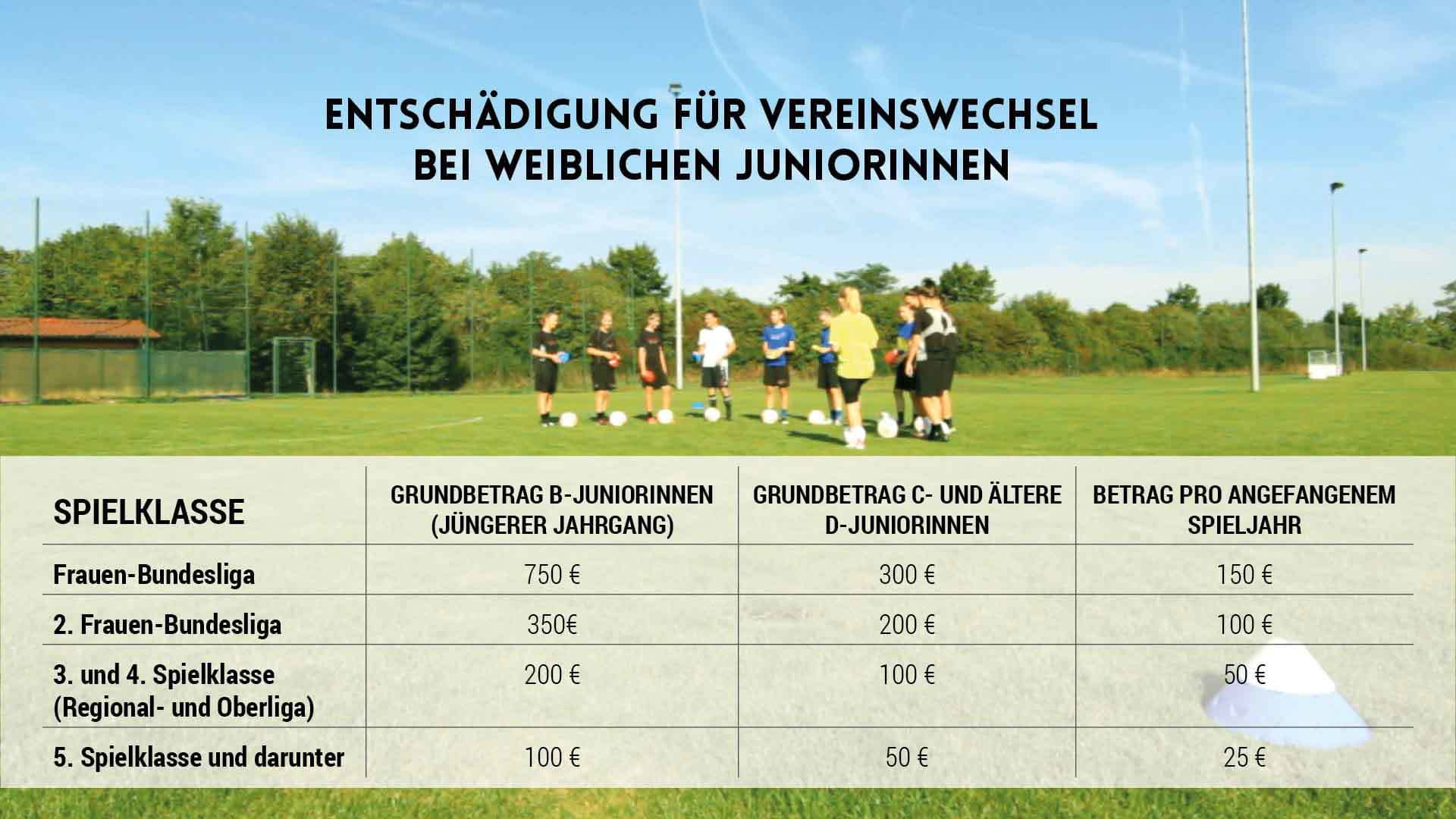 Auflistung der Entschädigung beim Vereinswechsel