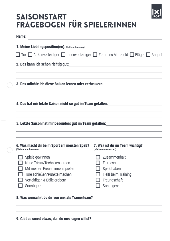 Saisonstart – Fragebogen für Spieler:innen